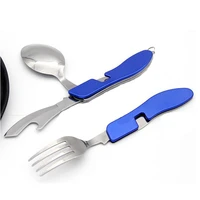 tablespoon set 4 in 1 foldable spoon knife fork bottle opener stainless steel folding pocket kits outdoor tableware set