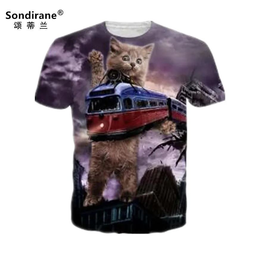 Sondirane летние мужские футболки с 3D графическим принтом и изображением кота
