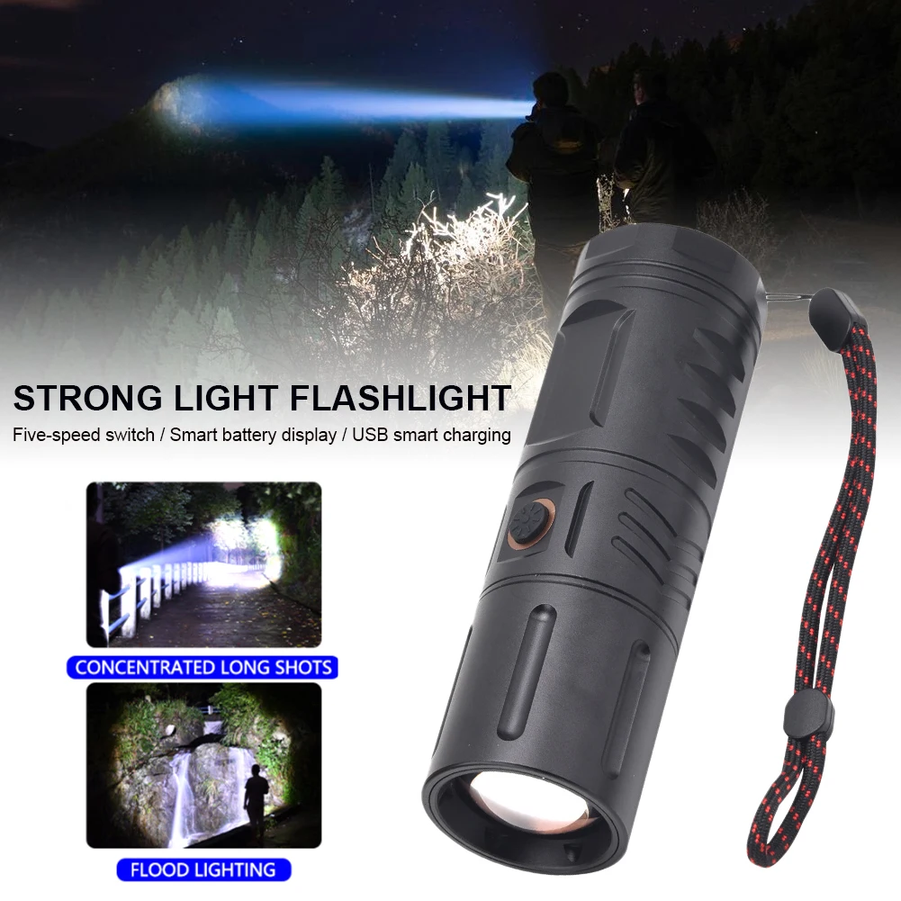 

With mobile Power storage T40 LED Flashlight Ultra Bright Zoomable Torch Light 5 Modes Lightweight Outdoor Camping Fishing Lamp