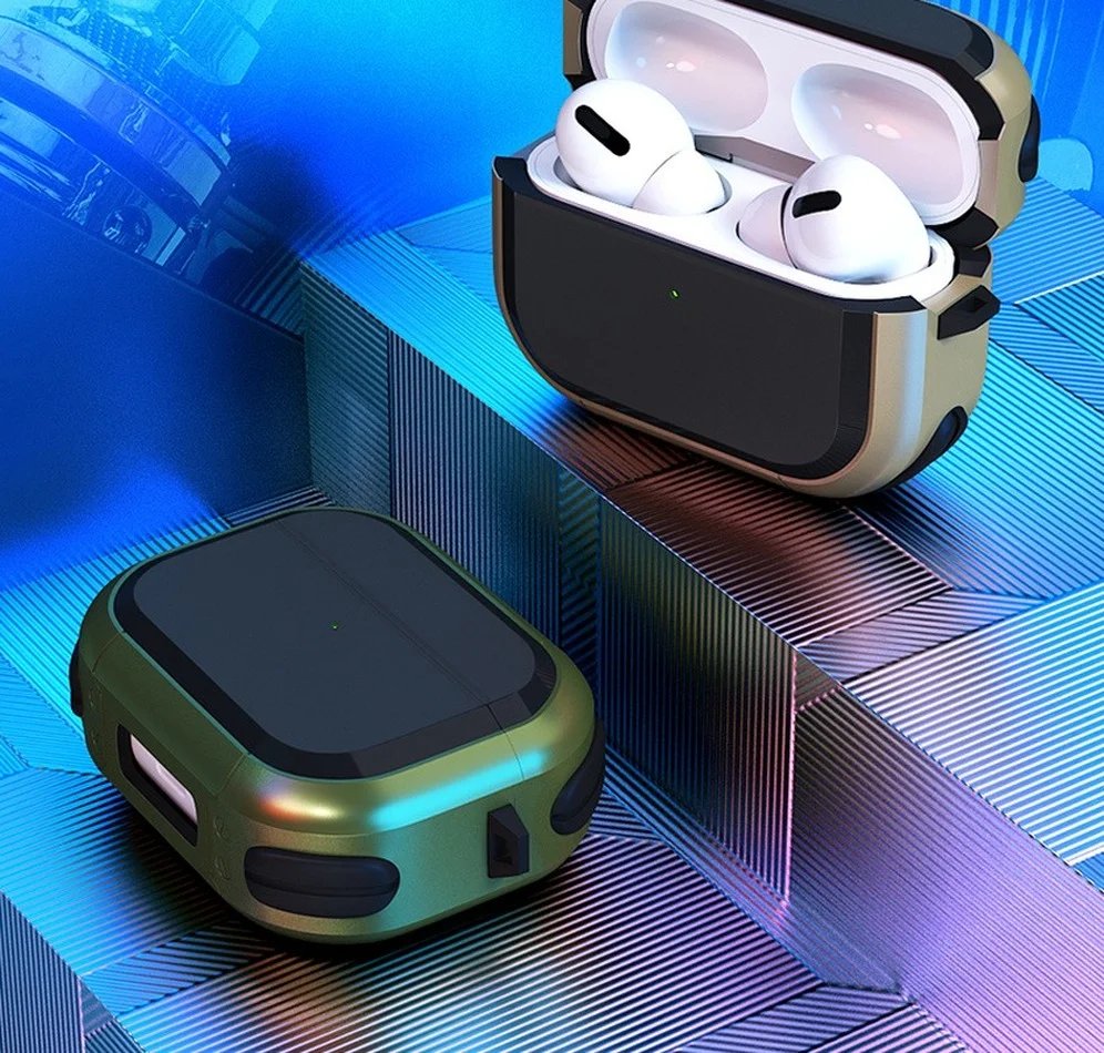 Противоударный чехол для наушников Airpods Pro мягкий из ТПУ и поликарбоната с
