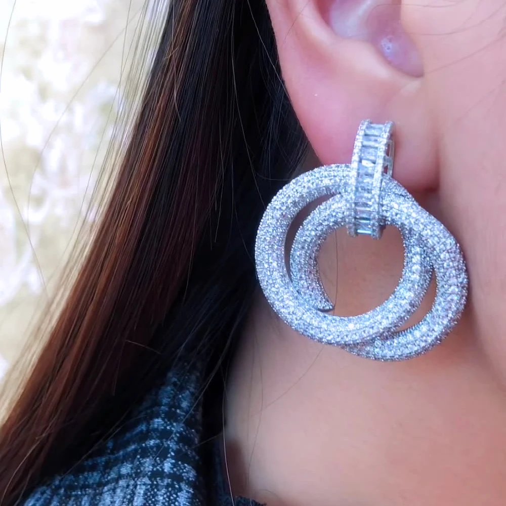 

missvikki Trendy Circles Dangle Earrings For Women Wedding Cubic Zirconia CZ Crystal Sparkling Naija Dance Party Earrings Gift