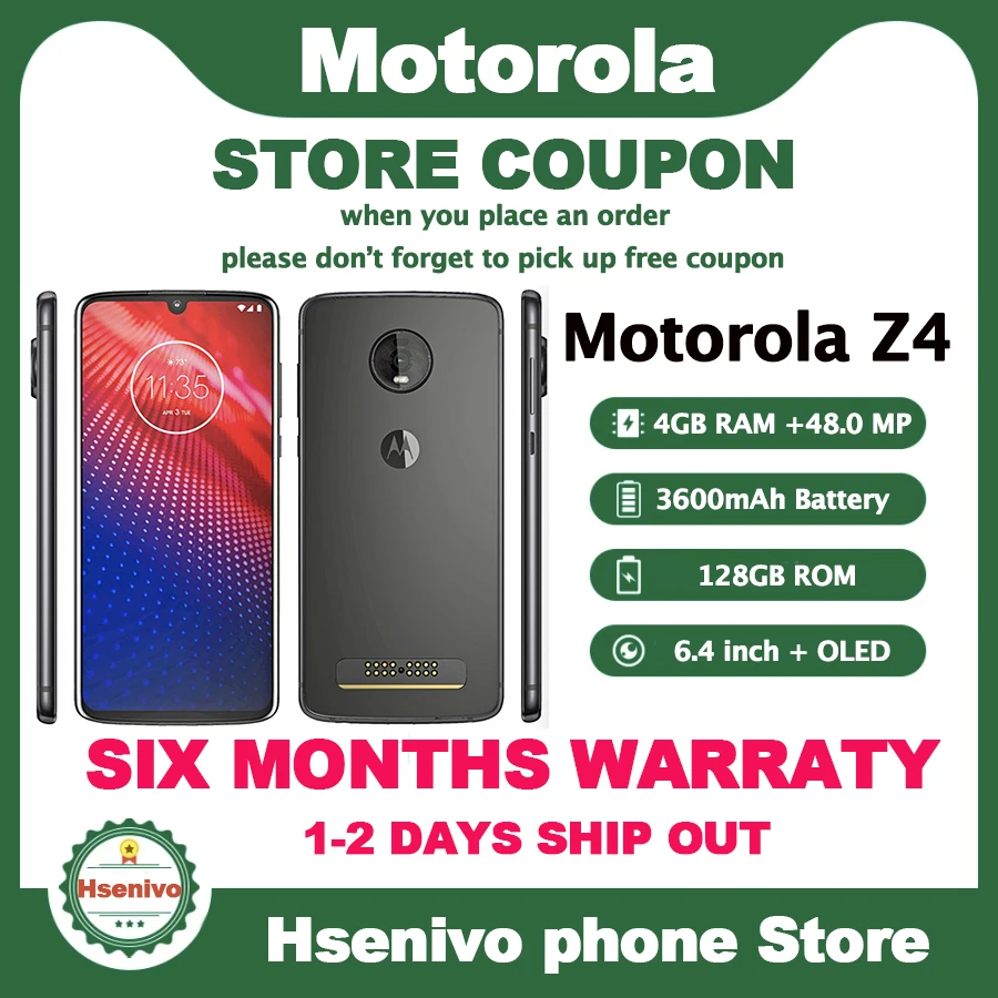 motorola moto z4 xt1980 4 original unlocked phone 4gb 128gb rom 6 4 48mp snapdragon 675 4g lte cellphone free global shipping