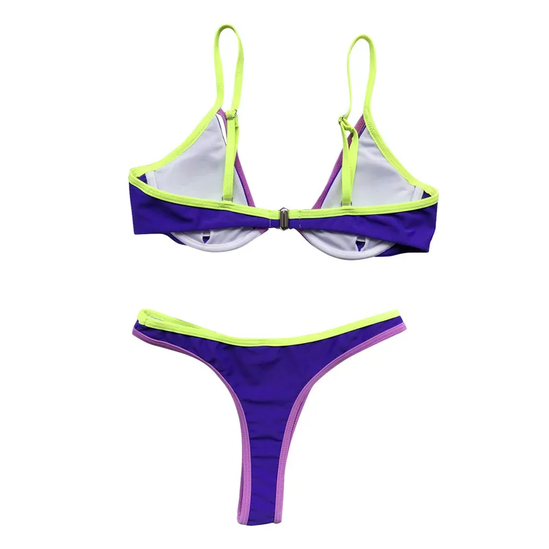 

Ladies Summer Split Swimwear Set Adults Women Simple Style Contrast Color Three Colors Splicing Bikini Sexy Backless Swimsuit