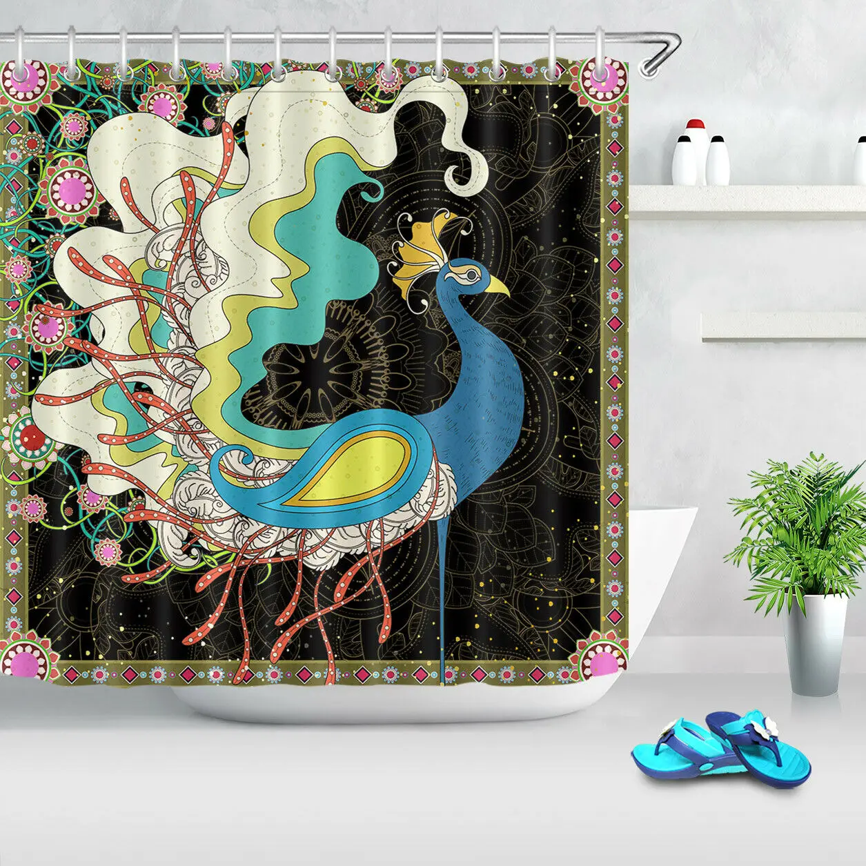 

Abstract Peacock Mandala Flowers Shower Curtain & Hooks Bathroom Accessory Sets