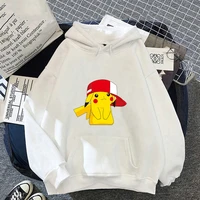 autumn new women hoodie pokemon pikachu hat kawaii hooded sweatshirts anime clothes cartoons print warm cotton pullovers tops