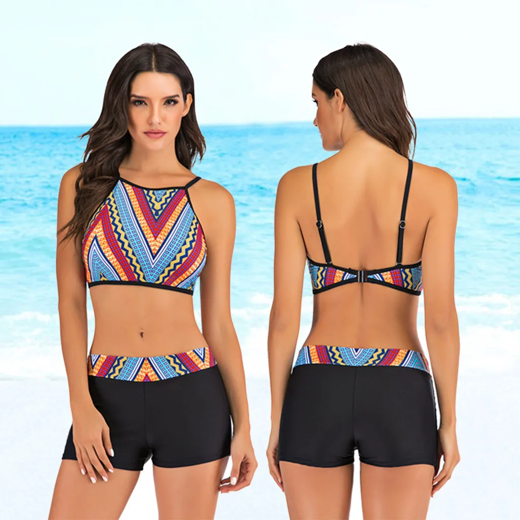 Женский купальный топ из двух частей с рюшами и высокой талией комплект бикини