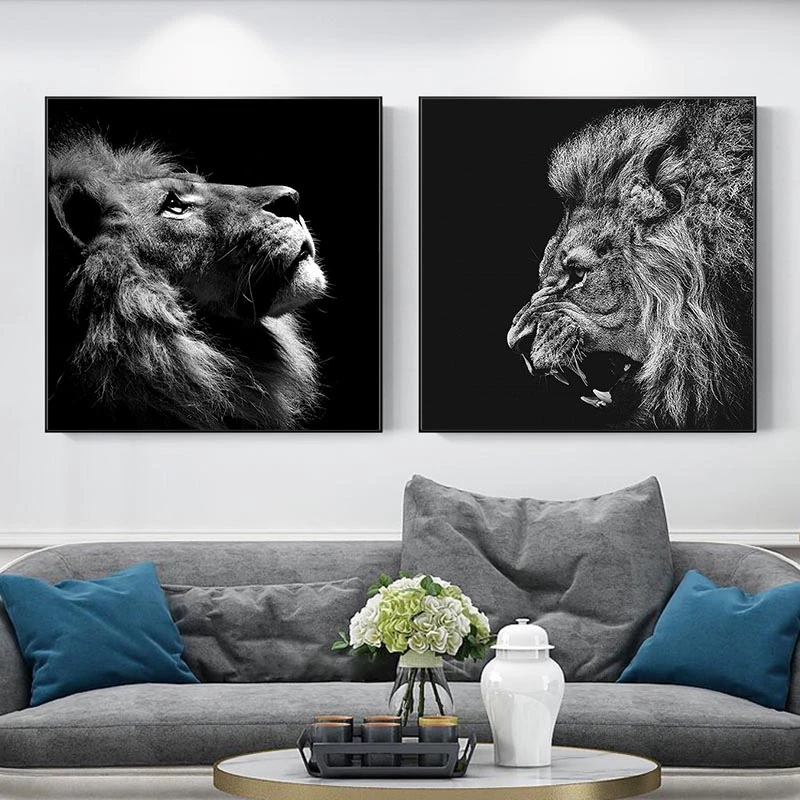 

Modern Animals Canvas Art Paintings Wall Posters And Prints Black and White Lions Pictures For Living Room Cuadros Decoration