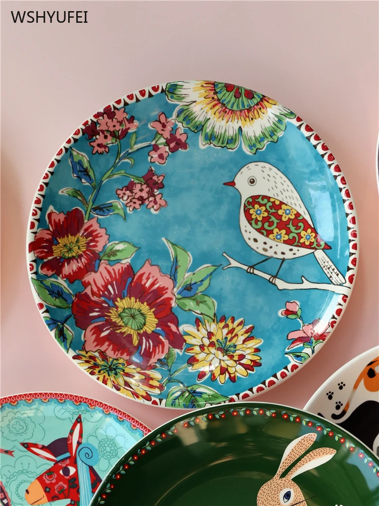 1 шт. креативная керамическая тарелка окрашенные цветы домашняя декоративная для