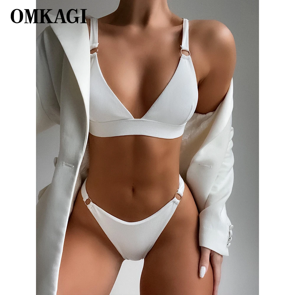 OMKAGI бикини набор белый купальник 2022 новые сексуальные стринги женский сплошной