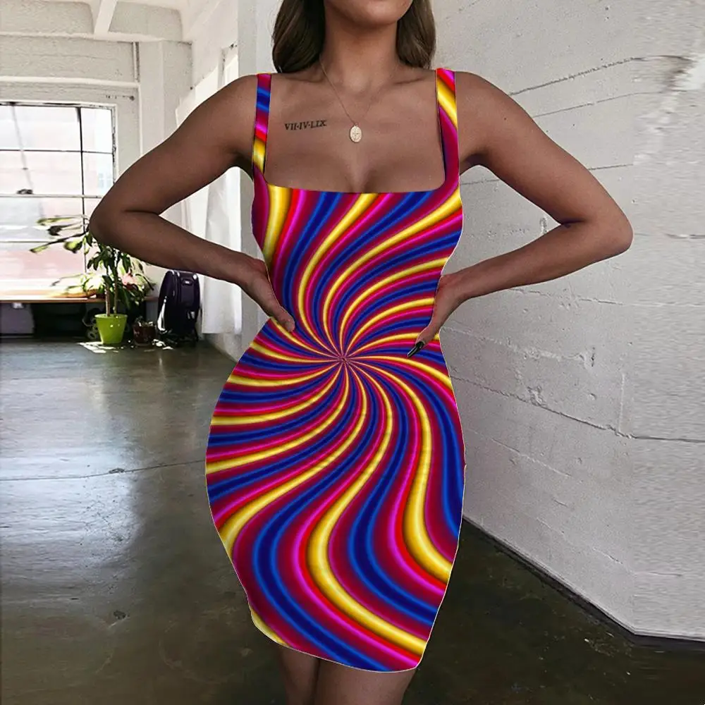 

Giyu Brand Dizziness Dress Women Colorful Vestido Sexy Psychedelic 3d Print Harajuku Bodycon Dress Womens Clothing Club Beach