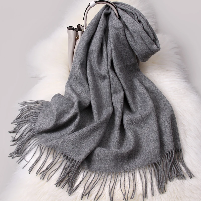 Winter 100% Pure Wool Scarf Women Solid Grape Warm Echarpe Wraps for Ladies Cashmere Foulard Femme Thicken Merino Scarves |