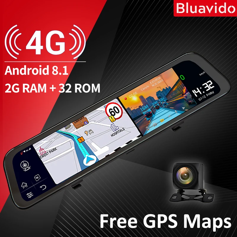 Автомобильный видеорегистратор Bluavido 12 дюймов 4G Android 8 1 GPS навигация 2 Гб ОЗУ + 32 ПЗУ