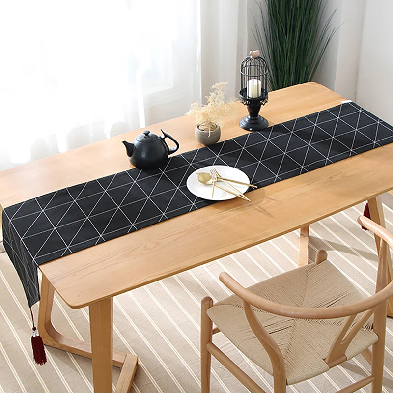 Simple Diamond Pattern Table Runner Black Cotton Modern Geometric Printing Family Banquet Decoration | Дом и сад