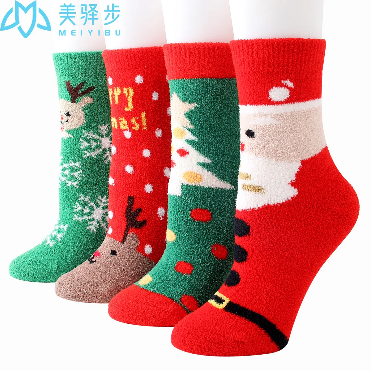 12 Paisr Per Set Winter Nwarm Coral Fleece Holiday Christmas Ladies Socks Thickened Indoor Cartoon Elk Socks for Christmas
