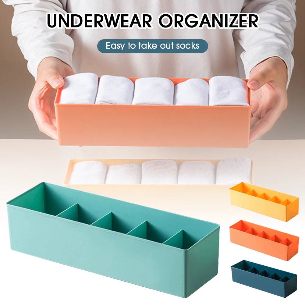 

Socks Underwear Drawer Divider 5 Cells Plastic Cabinet Closet Organizer Storage Box for Socks Panties Lingeries Ties