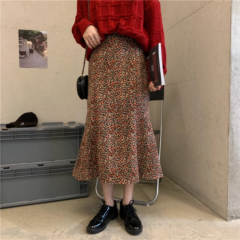 

Новинка осени 2021, Женская юбка HziriP с цветочным принтом, свободная Модная элегантная Универсальная Женская Офисная трапециевидная юбка с вы...