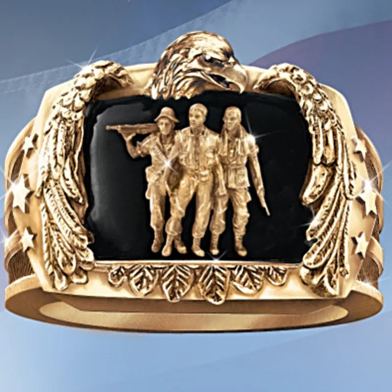 Fashion Jewelry Rings Men's gold double-color ring Creative black hawk |