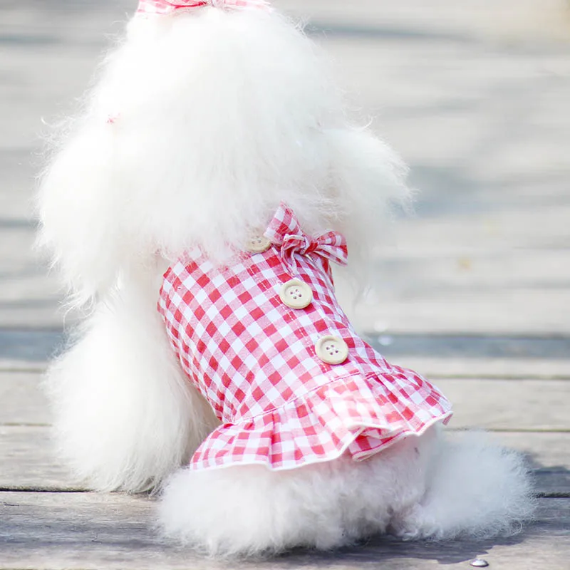 Клетчатое платье для собак Одежда щенков маленьких средних чихуахуа костюм Shih Tzu