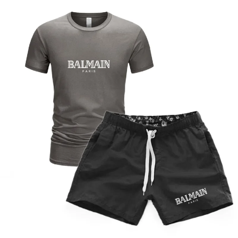 

Gym T Shirt & Beach Shorts Men Letter Print Suits Men Casual Shirt Tracksuits Brand Tops New 2021