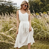 careshess elegant a line suspender dress french romantic white dress office casual solid high waist women dress for women party