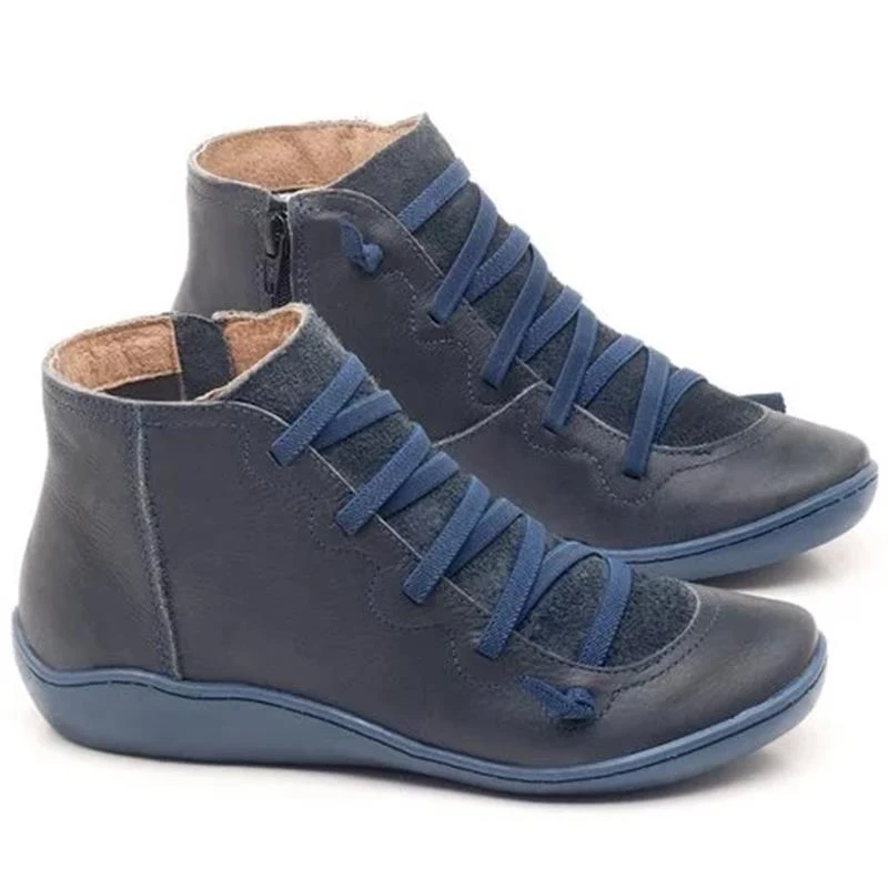 

Women's Ankle Boots 2020 Autumn Winter Boots Vintage PU Leather Short Boots Cross Strappy Female Casual Wedges Shoes Woman