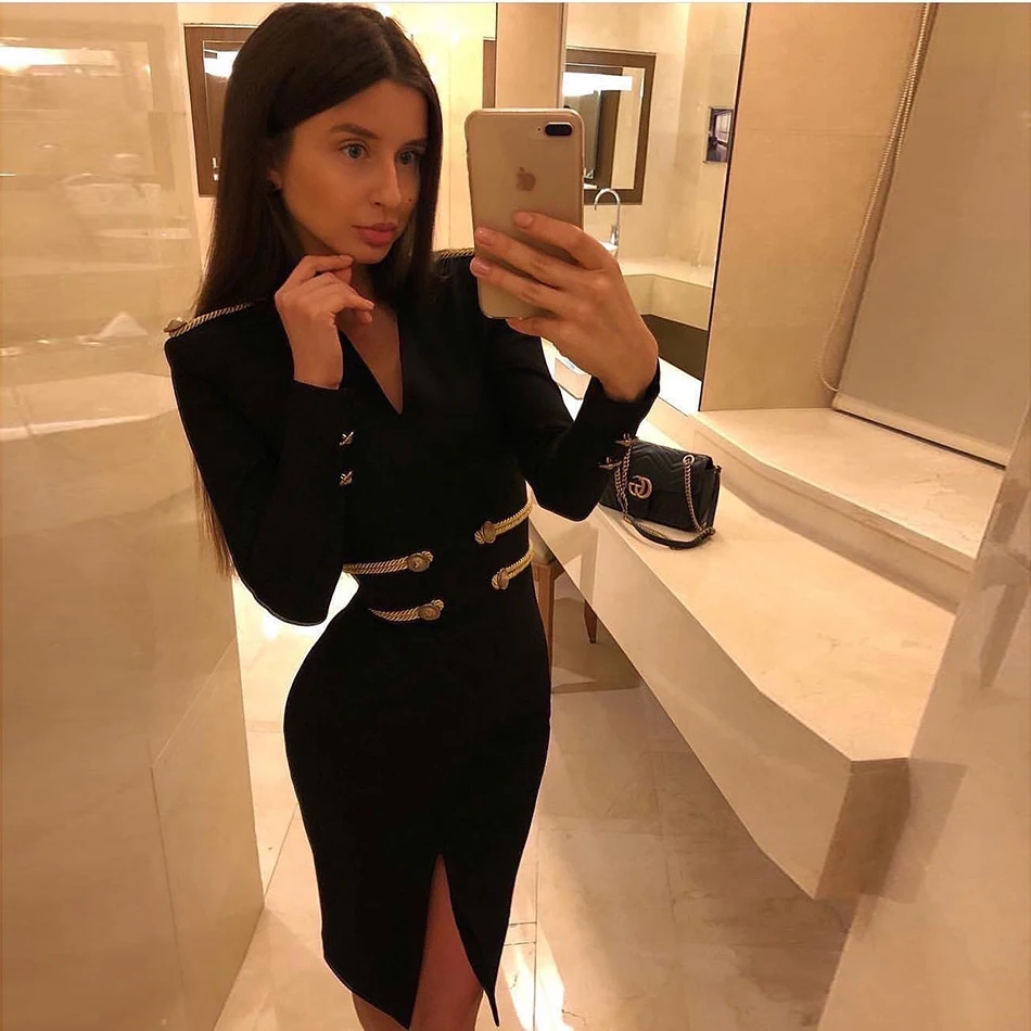 Женское Бандажное платье облегающее с длинным рукавом Клубная одежда для