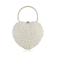 fashion heart women evening bag crystal pearls lady bridesmaid wedding handbag purse wallet banquet party clutch buckle handle