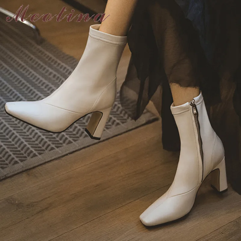 Meotina/ботинки до середины икры из натуральной кожи на высоком каблуке Женская