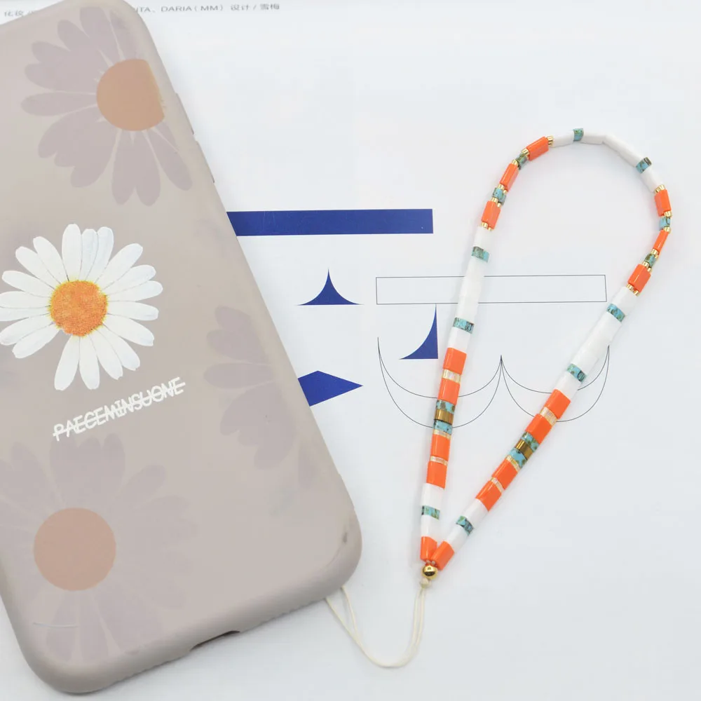 

New Fashion Handmade Imitation Tila Beads Anti Lost Wrist Chain Moble Phone Case Beaded Tether Lanyard