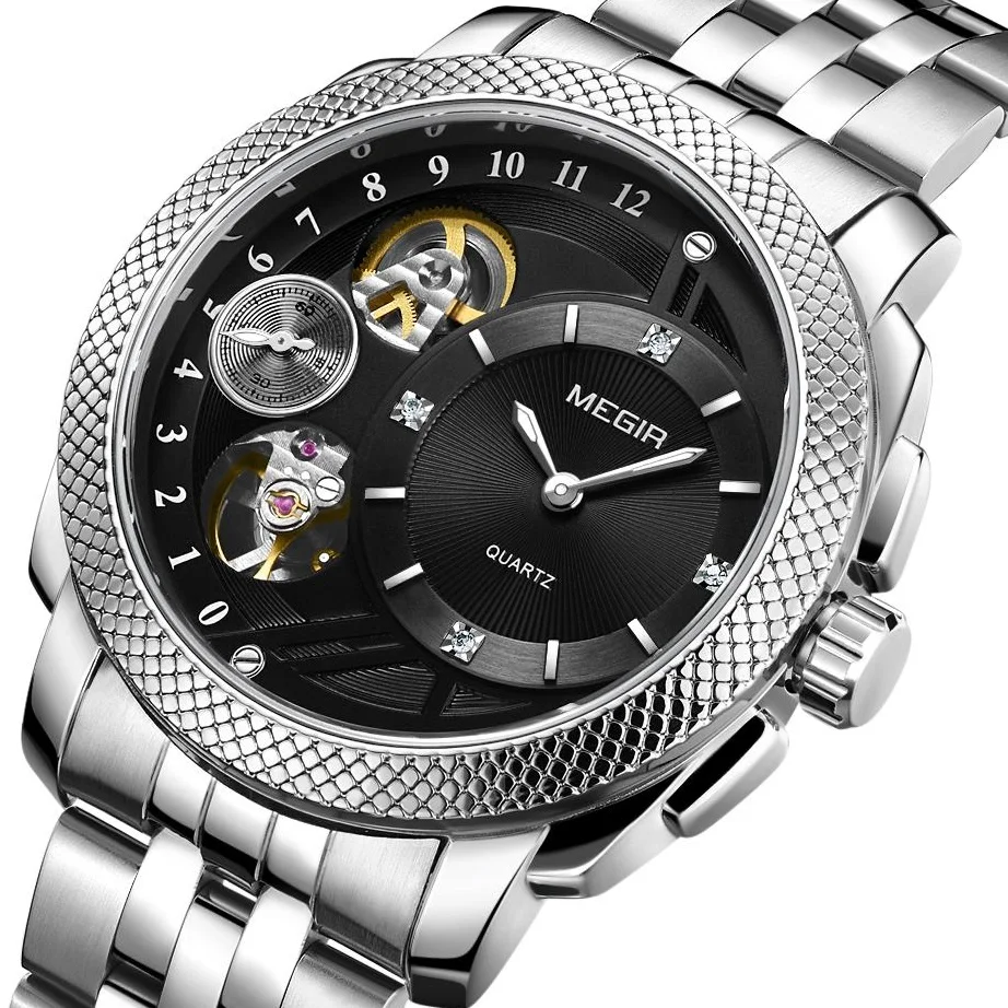 Люксовые часы от бренда MEGIR, Бизнес часы для Для мужчин механические Стильные кварцевые часы Нержавеющая сталь наручные часы Для мужчин час... от AliExpress RU&CIS NEW