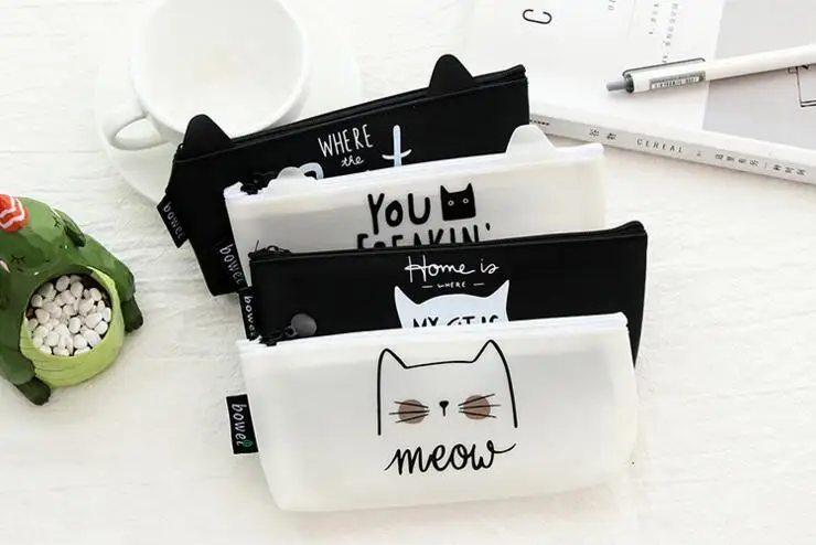 1 шт. Lytwtw's Kawaii Cute Cat Пенал для карандашей силиконовый школьный стационарный набор для получения косметических средств косметический Чехол