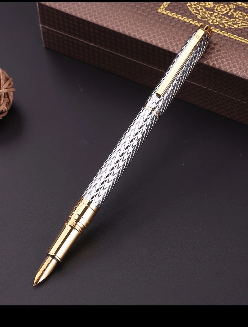 

Hero Business Metal Brushed Fountain Pen H610 Water Ripples Classic Iraurita Fine 0.5mm Silver & Office School Writing Gift Pen