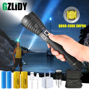 Перезаряжаемый светодиодный светильник-вспышка самый мощный тактический фонарь XHP90 водонепроницаемый масштабируемый охотничий светильник Use18650 или 26650