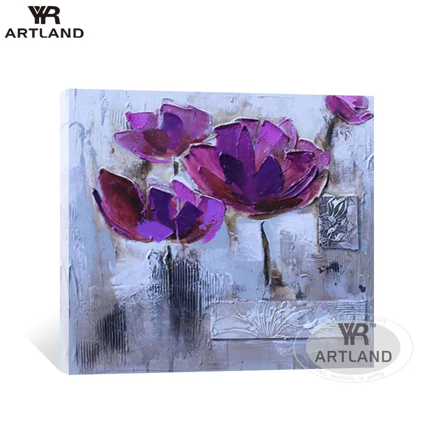 

Cheaper beautiful purple flower Handmade oil painting on canvas hanging home decoration for living room wall backdrop no framed