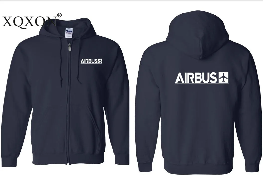 XQXON- Harajuku дизайн Airbus печатных толстые мужские толстовки с капюшоном на молнии толстовки Z712