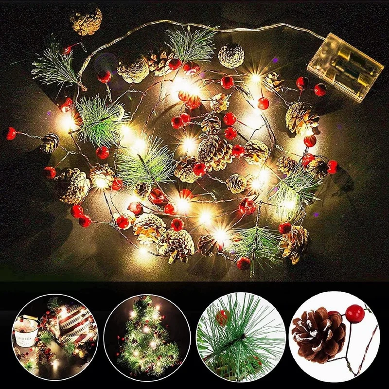 

Рождественская гирлянда с фонарями, работающая от батарейки, Сказочная гирлянда с сосновой конусой для помещений и улицы