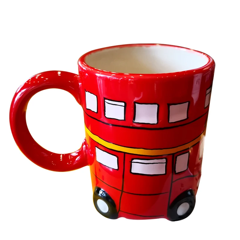 Creative Double Bus Mugs Retro Ceramic Cup Coffee Milk Tea Mug Drinkware Novetly Hand Painting Gifts | Дом и сад