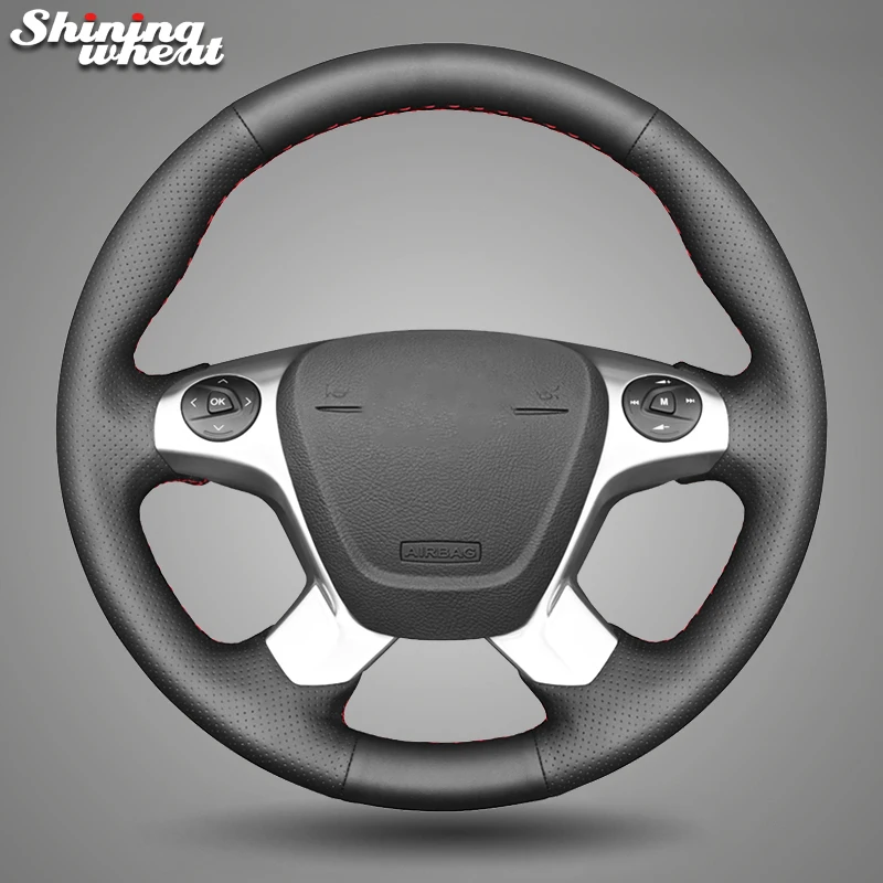 

Shining wheat Black Leather Steering Wheel Cover for Ford Transit Connect Tourneo Connect 2014-2020 Tourneo Custom Grand