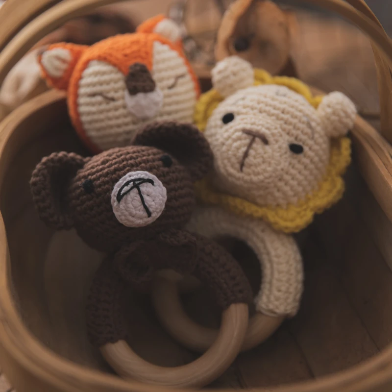 1PCS Newborn Baby Toys Wooden Teether Crochet Pattern Rattle Elephant Toy Amigurumi Rattles Gifts | Игрушки и хобби