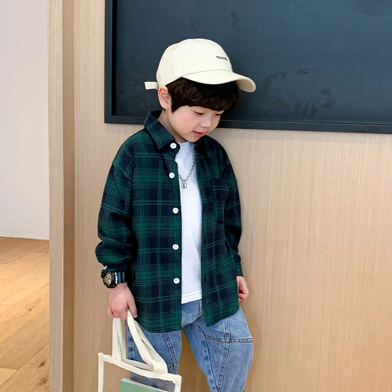 

Green Spring Summer Boys Blouses Shirts Kids Costume Ruffle Children Clothing Birthday Party Beach High Quality