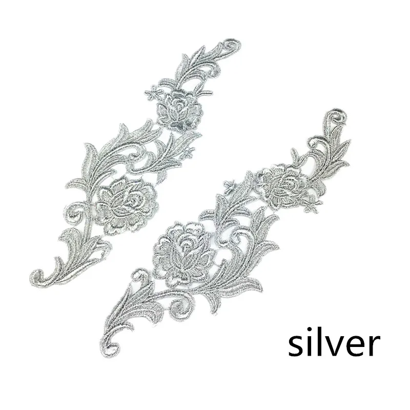 1 pair silver Zsbszc зеркальная пара золотистого и серебряного цвета с вышивкой, кружевной аппликацией, цветочными нашивками, воротничком, свадебное платье, торжественное платье, аксессуары, ткань JA35 - Цвет: 1 pair silver
