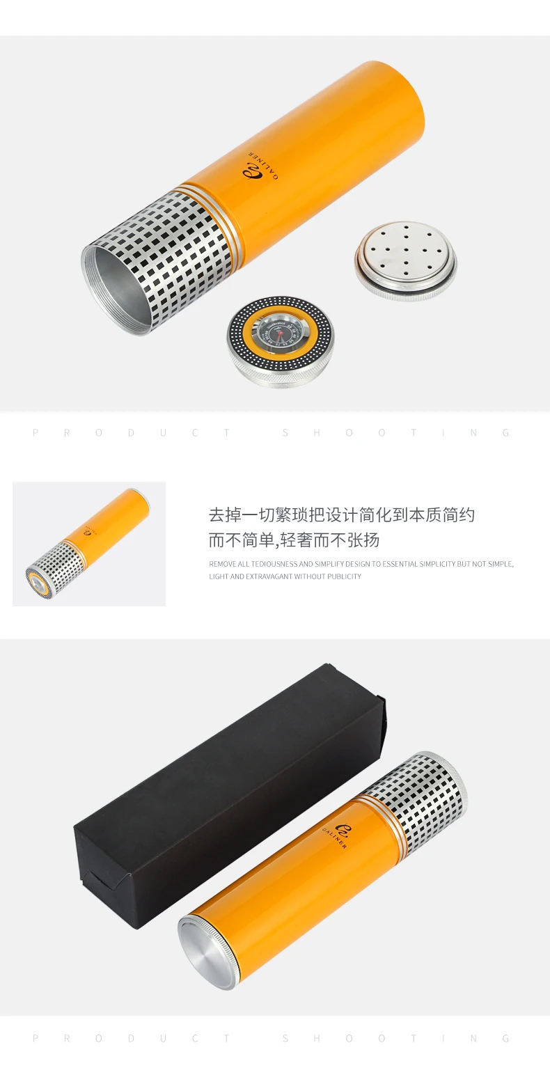 COHIBA Cigar Tube Portable Cigar Humidor Case Box Aluminium Alloy Cigar Accessories Travel with Humidor Humidifier Hygrometer