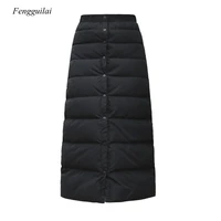 2021 winter maxi skirts womens single breasted bottoms black high waist loose long a line skirt