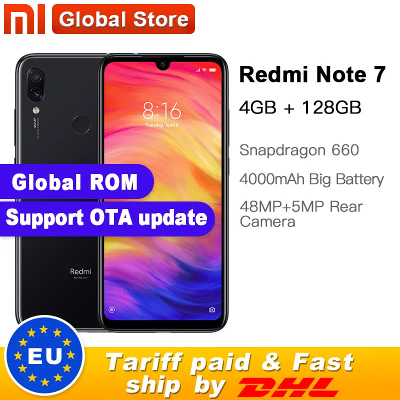 Xiaomi Redmi Note 7 с глобальной прошивкой 128 Гб ПЗУ 4 ОЗУ мобильный телефон S660 четыре ядра