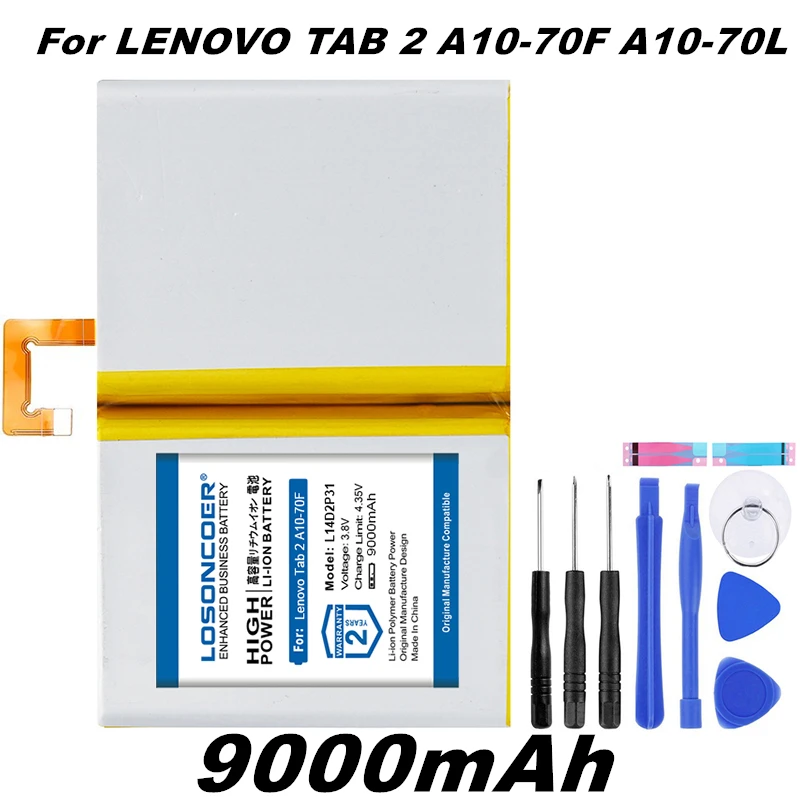 LOSONCOER L14D2P31 9000 мА/ч Батарея для lenovo Tab 2 TAB2 A10 70F 70L 70LC 70 A7600 F TB2 X30L X30F X30M|Батареи