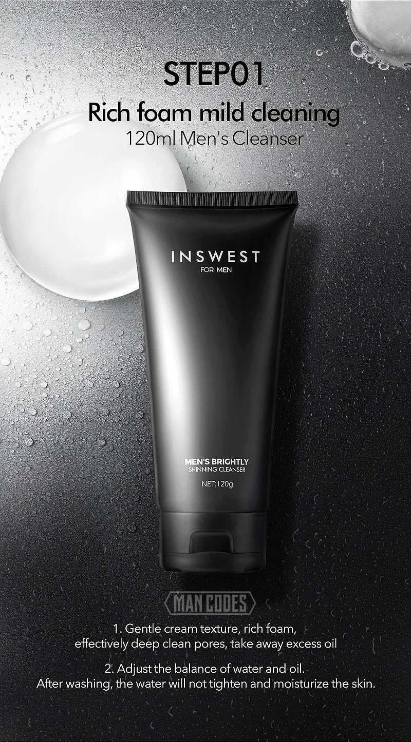 INSWEST 3 шт мужской Осветляющий набор для ухода за кожей очищающее средство и тонера и лосьон увлажняющий, антивозрастной Гладкий ежедневный уход за лицом уход 120 мл* 3