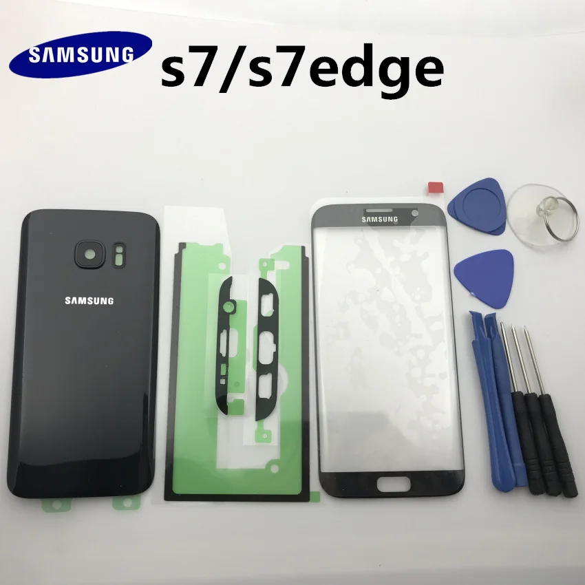 Новинка,, для samsung Galaxy S7, G930, s7 edge, g935, Задняя стеклянная крышка, задняя крышка, крышка батареи, дверь+ передняя стеклянная линза+ клей+ Инструменты