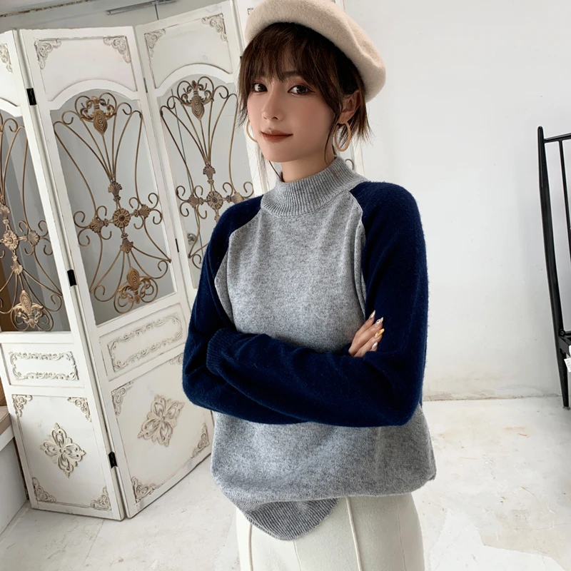 Женский кашемировый свитер теплый вязаный пуловер с длинным рукавом и высоким