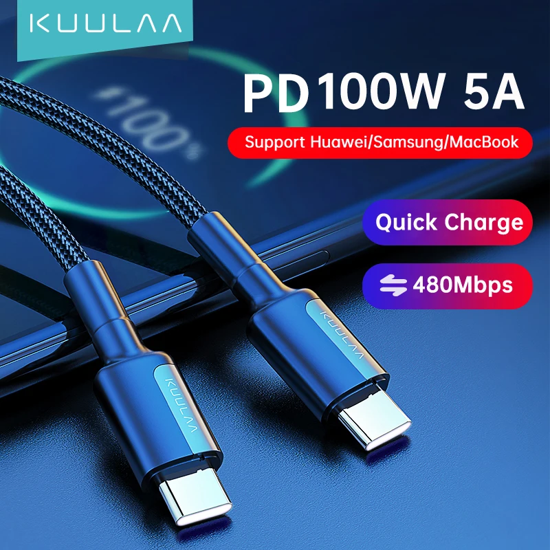 KUULAA PD 100 Вт USB Type C к кабель 5A Быстрая зарядка зарядный для Samsung S20 Xiaomi Huawei Oneplus Macbook