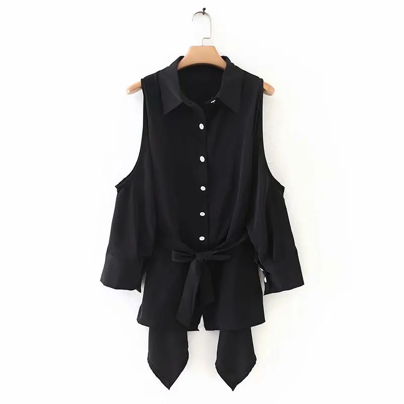 Женская мода черного и белого цвета с открытыми плечами Асимметричная женская